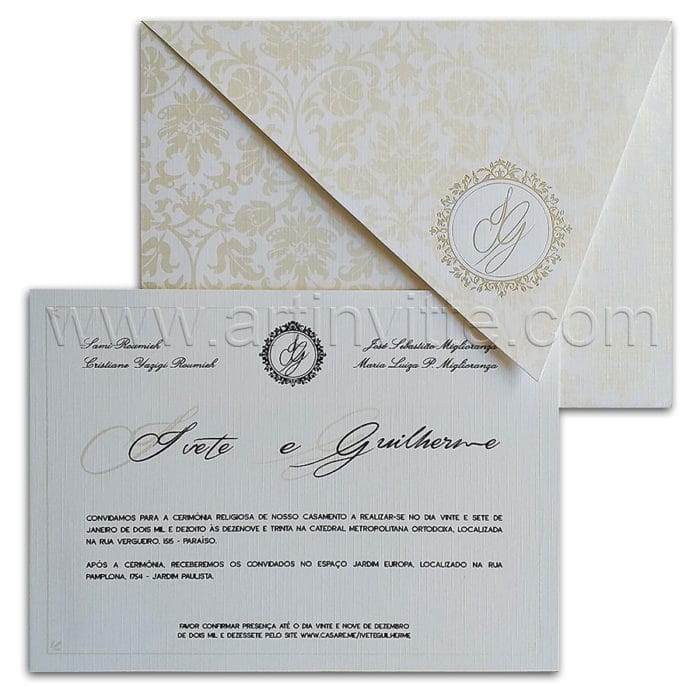 Convite de casamento em papel telado Haia HA 104