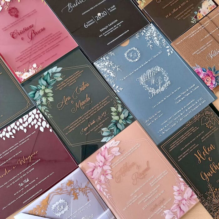 Convites em Acrílico 1 Convites de casamento e 15 anos em acrílico