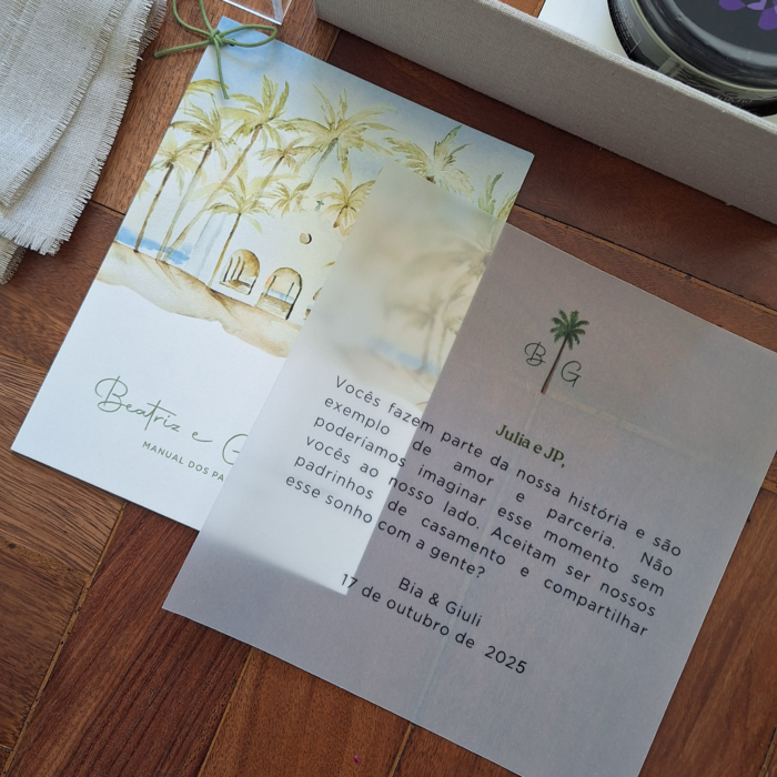 caixa para padrinhos- caixa cartonada com mensagens e manuais