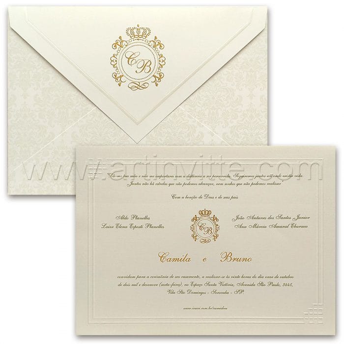 Convite de casamento Tradicional - São Francisco SF 004 - Pérola e Dourado - Art Invitte Convites