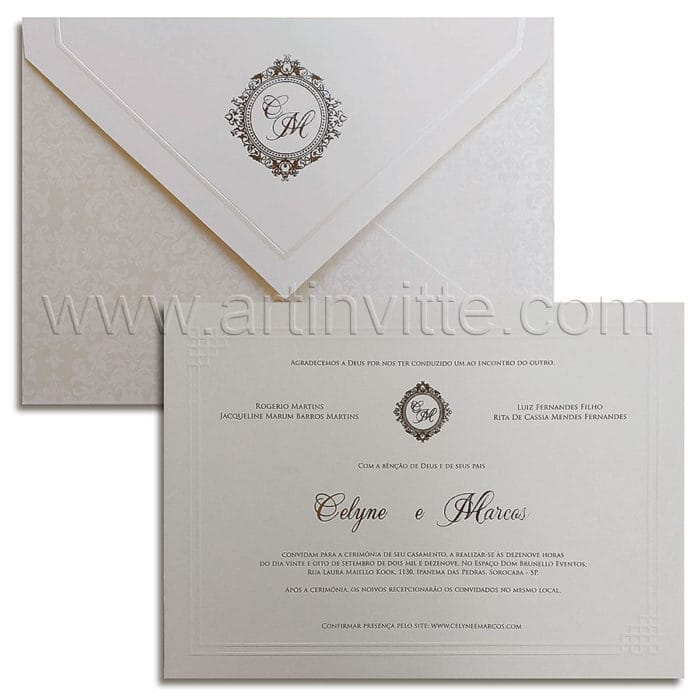 Convite de casamento Tradicional - São Francisco SF 005 - Pérola e Prata - Art Invitte Convites