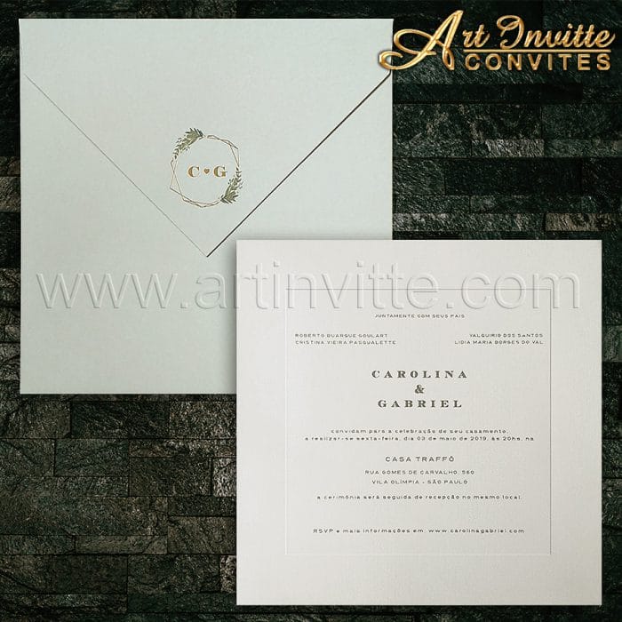 Convite de casamento Moderno - Veneza VZ 155 - Cinza e Hot Stamping Dourado - Art Invitte Convites