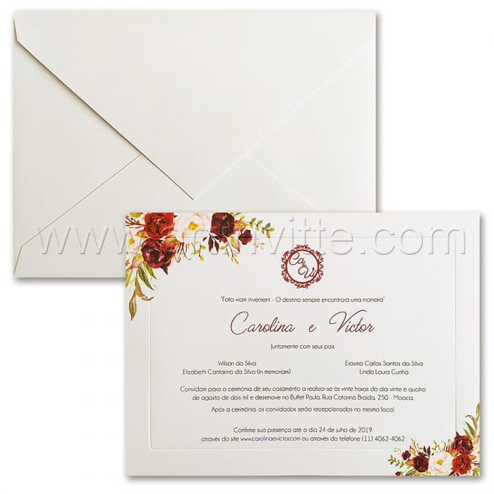 Convites de casamento com flores | Convites de casamento | Convites para  padrinhos | Convites 15 anos | Caixas para padrinhos | Papelaria para  eventos
