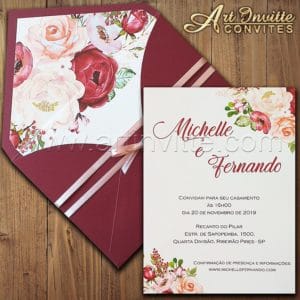 Convite de casamento Floral Haia HA 057 - Marsala e Offwhite - Art Invitte Convites